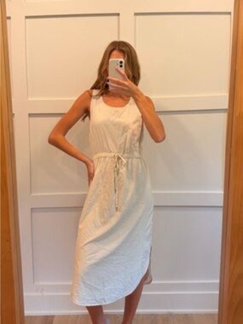 CALIA by Carrie Underwood Ivory Drawstring Midi Tank Dress Medium M